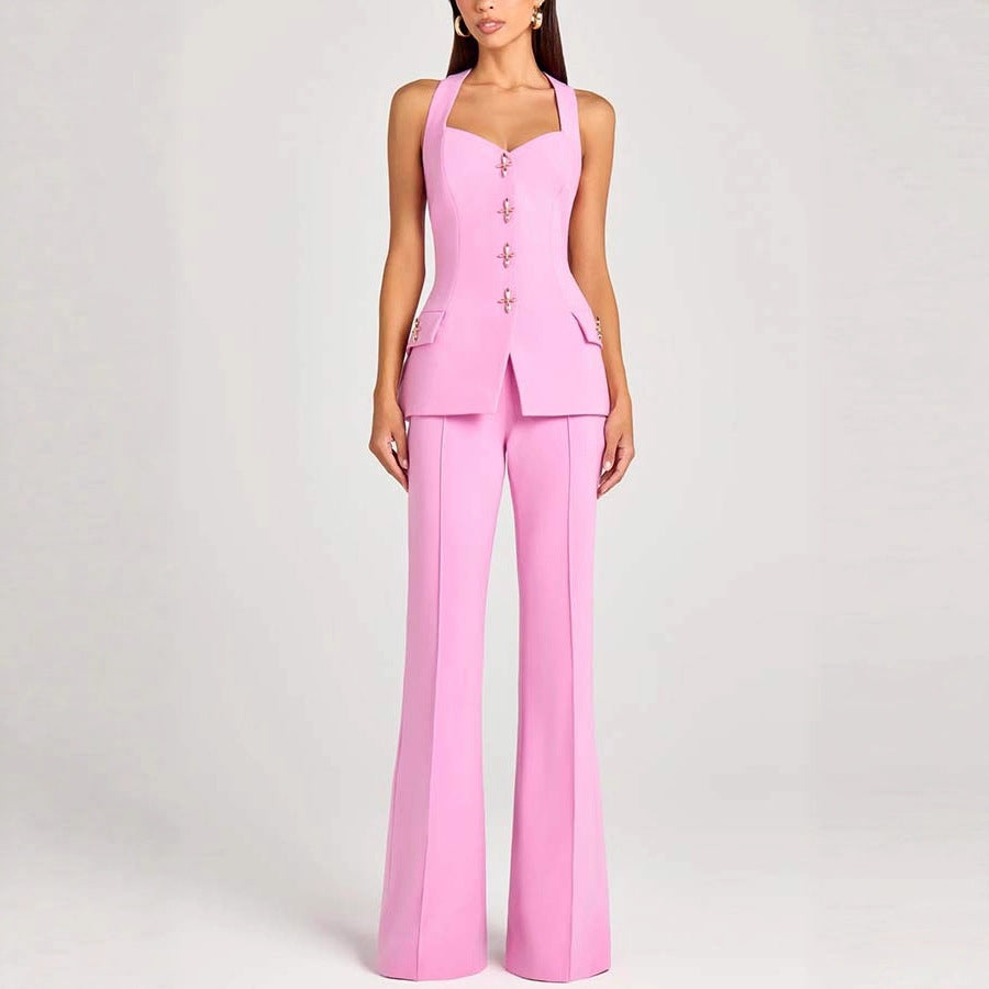 Women's solid-color long-sleeve blazer with metallic zipper detail, casualwear by FitiqueFit, shown on a model.