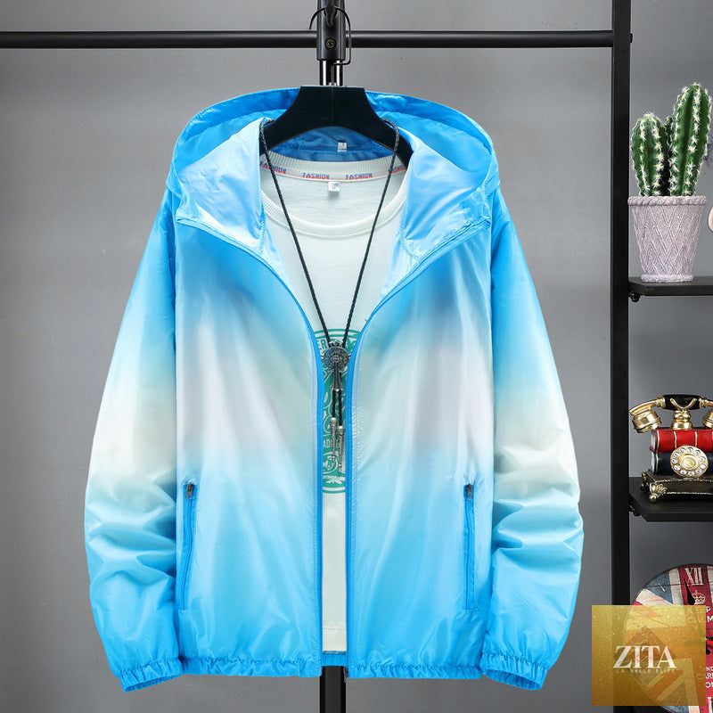 Lightweight hooded sun-protective jacket by Zita La Belle Elite, featuring a hood and breathable fabric for outdoor protection.