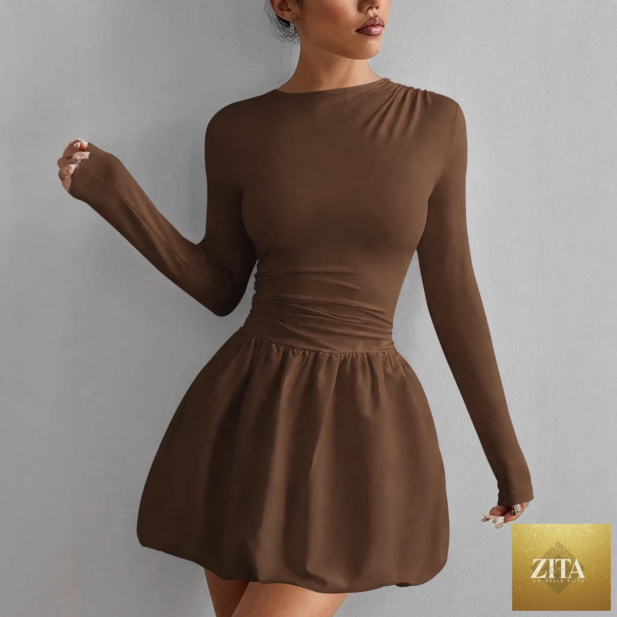Women's solid color stretch casual dress by Zita La Belle Elite, featuring a relaxed fit and comfortable fabric.