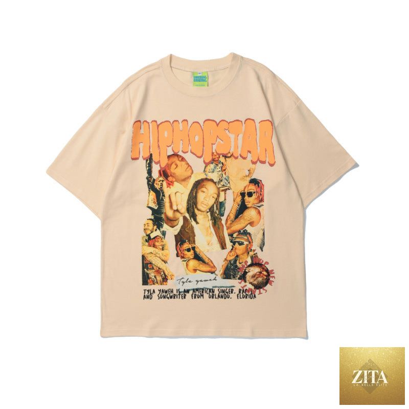 Black printed T-shirt from FitiqueFit's Urban Edge streetwear collection featuring European and American style graphics.