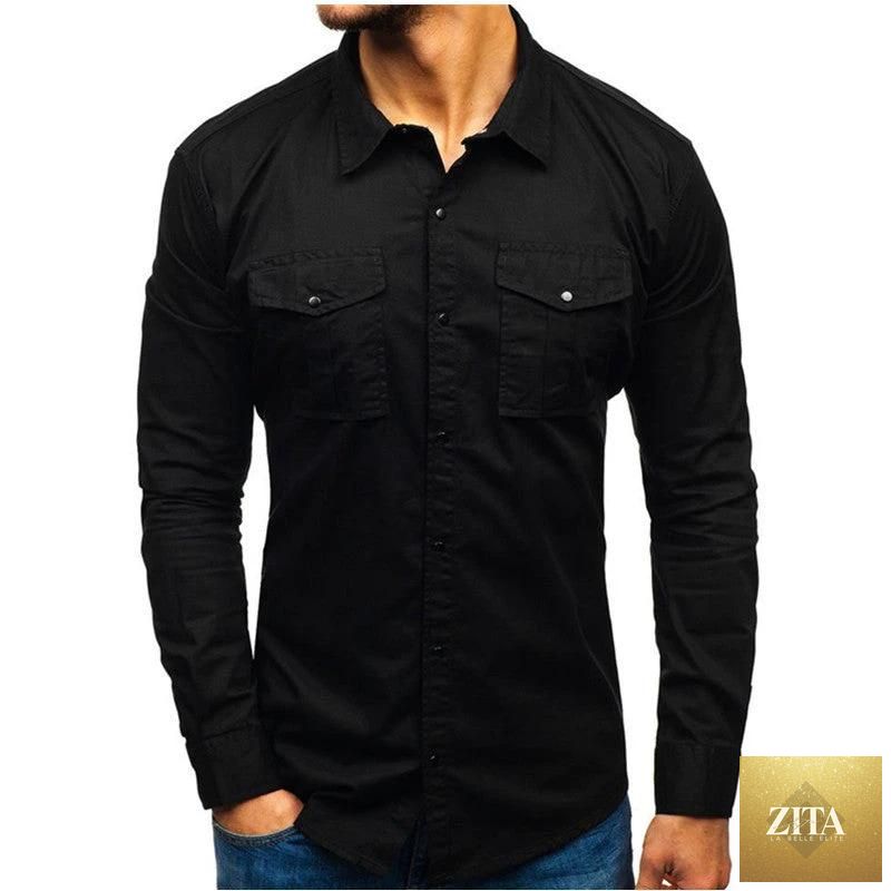 Mandotos men's autumn winter long sleeve cotton blouse or shirt, casual style, with a button-up front and classic fit.