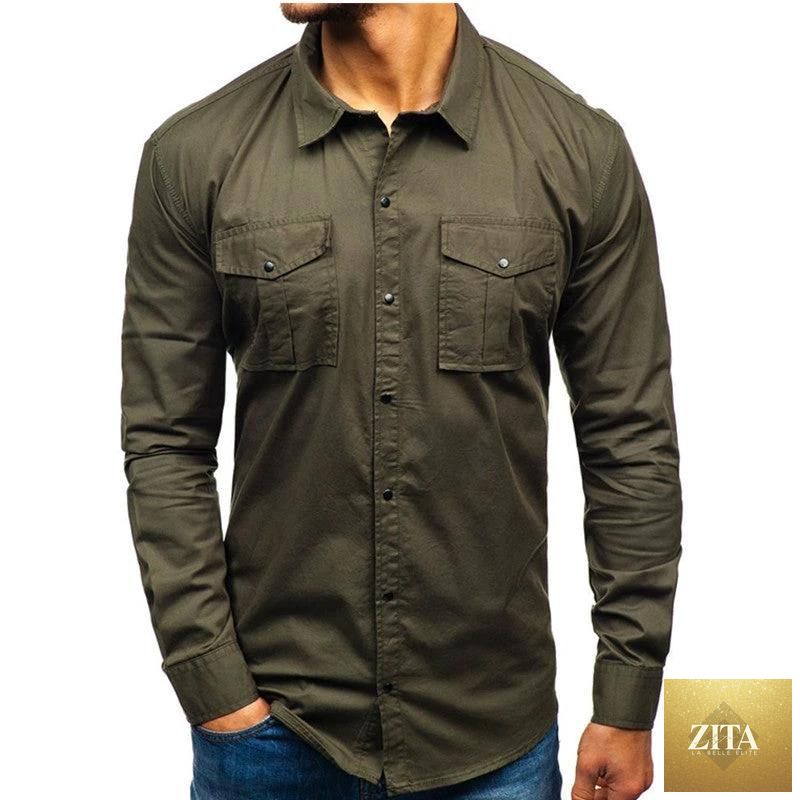 Men's autumn winter long sleeve cotton blouse shirt by MANDOTOS, shown in a casual, comfortable fit for cold weather.