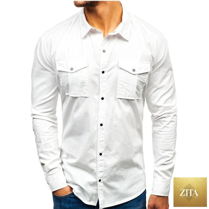 Mandotos men's autumn winter long sleeve cotton blouse shirt, casual design, featuring a button-up front and classic collar.