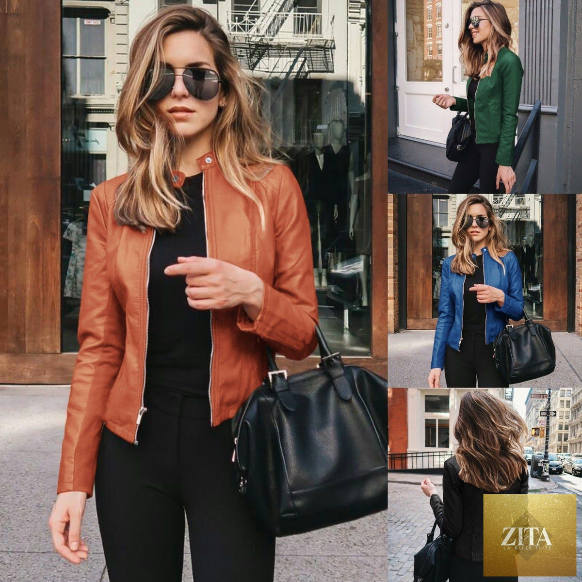 Women’s fashion leather PU suit jacket for autumn and winter, stylish women's leather jacket with a sleek design.