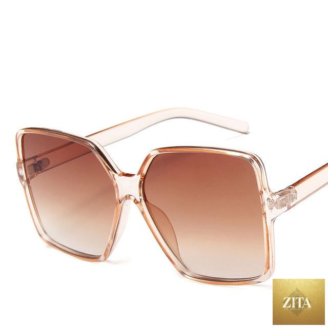 Vintage big frame sunglasses by FitiqueFit with UV400 protection, stylish fashion shades with dark tinted lenses.