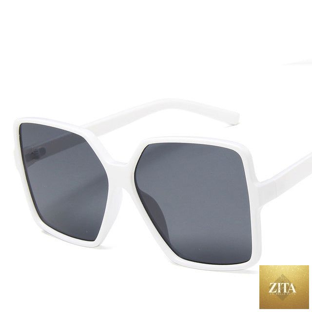 Vintage big frame sunglasses by FitiqueFit with UV400 protection, stylish fashion shades with dark tinted lenses and bold design.