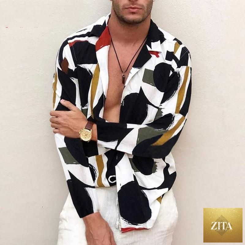 Mandotos plus size Hawaiian blouse shirt with colorful print, designed for men, featuring a comfortable fit and vibrant tropical pattern.