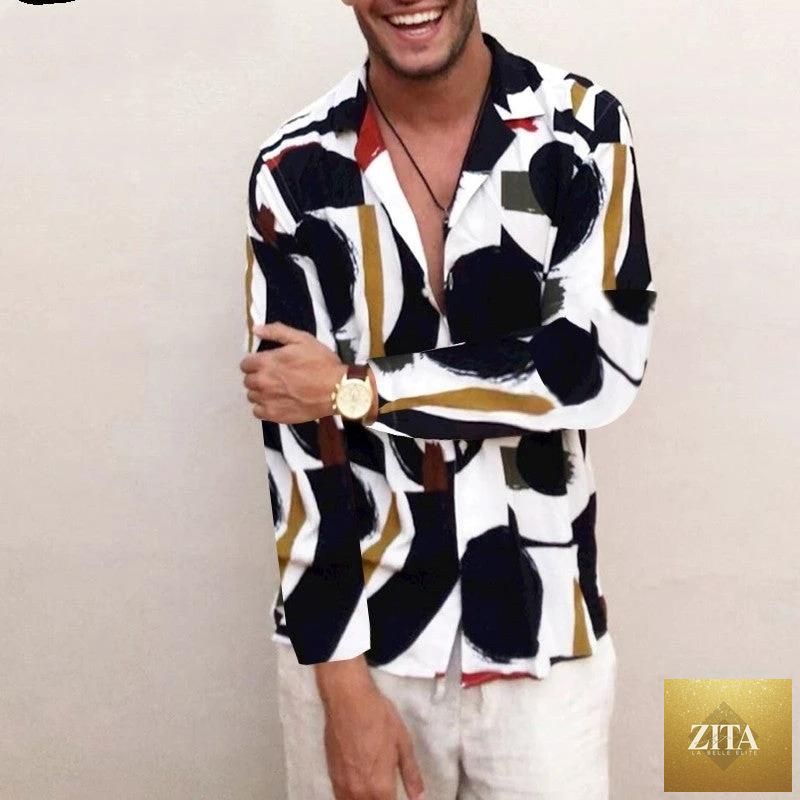 Plus size Hawaiian men's blouse shirt with vibrant print by MANDOTOS, featuring a comfortable fit and tropical design.