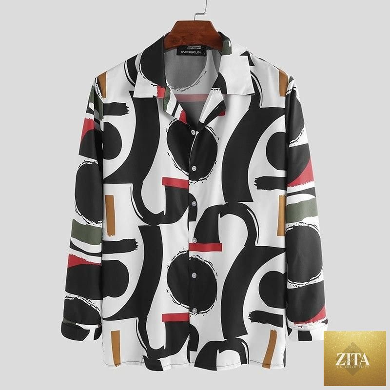 Plus size Hawaiian print blouse shirt for men by MANDOTOS, featuring vibrant tropical floral design and comfortable fit.