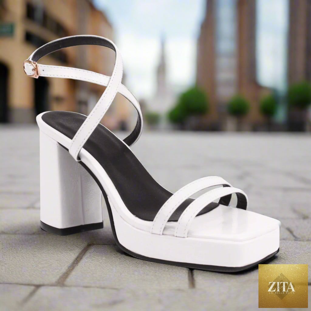 Zita La Belle Elite square-toe buckle strap high heels with thin straps and block heel, perfect for summer footwear fashion.