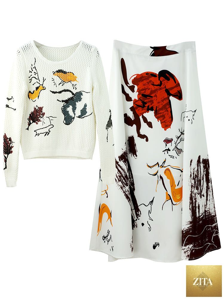 Zita La Belle Elite women's knit two-piece skirt outfit, stylish and cozy, shown in a full-length view on a model.