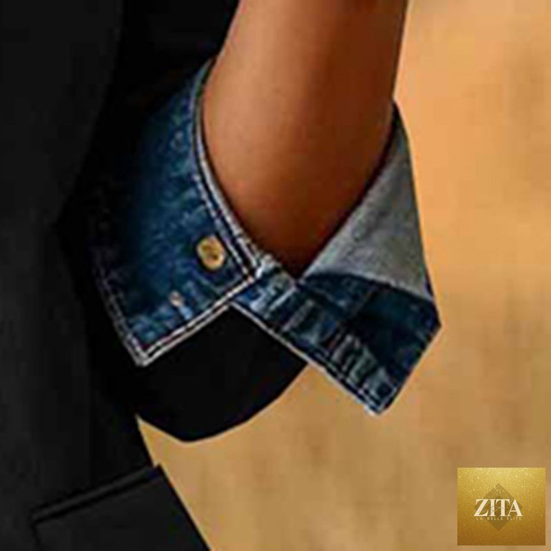 Plus size women's solid color blazer jacket by FitiqueFit, tailored fit, featuring lapel collar and front button closure.