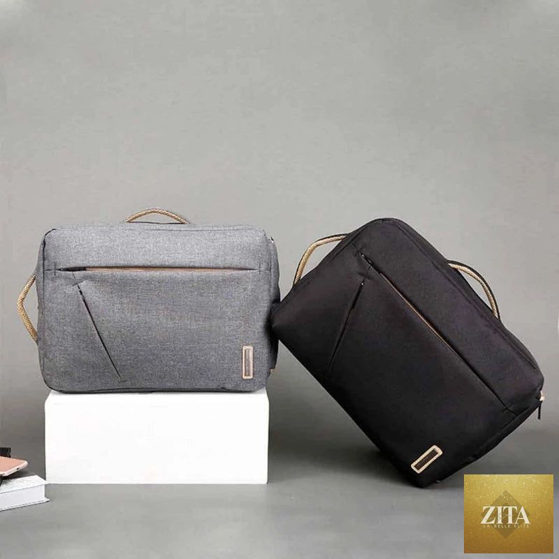 Black men's multi-function travel backpack with multiple compartments, designed for versatile travel and daily use.