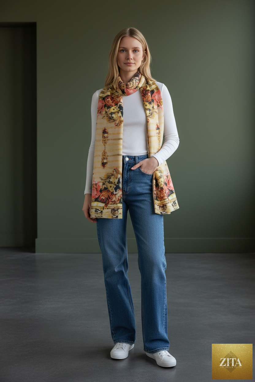 Elegant ladies' time scarf from Anet's Collection LLC featuring stylish patterns and soft fabric, perfect for fashionable accessories.