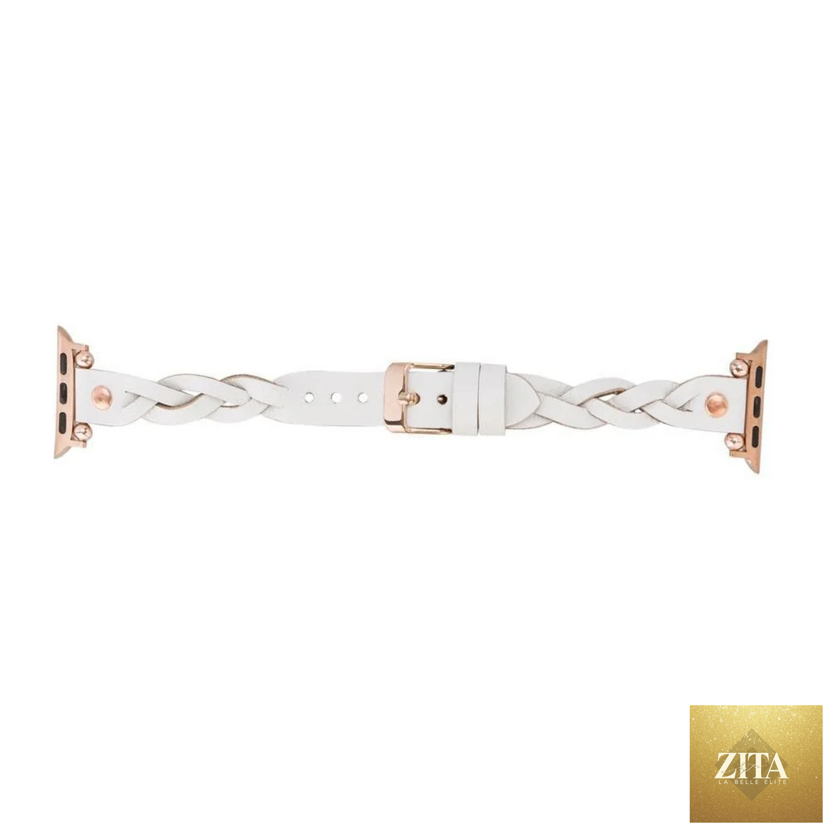 Leather Apple Watch braided band in white from LEATHERE, featuring a stylish woven leather strap for Apple Watch.