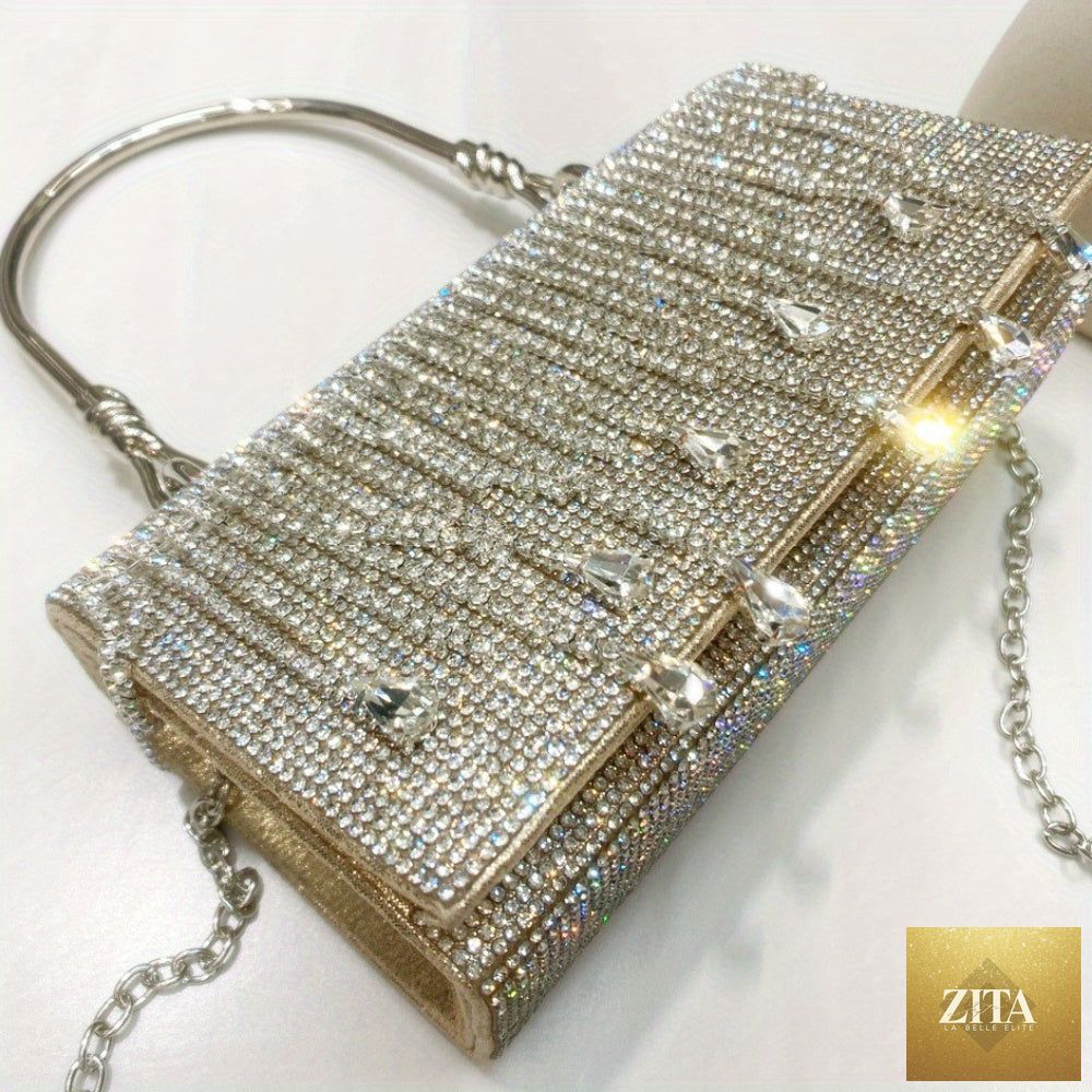 Shomicoboutique rhinestone designer chain bag with star and diamond embellishments, chic evening clutch for women, luxury hollow purse