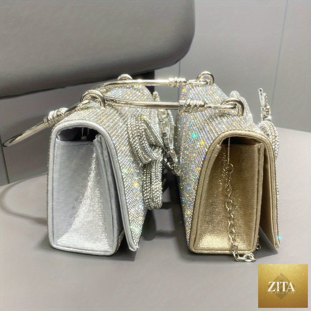Shomicoboutique rhinestone designer chain clutch bag with star and diamond embellishments, perfect for evening or party occasions.