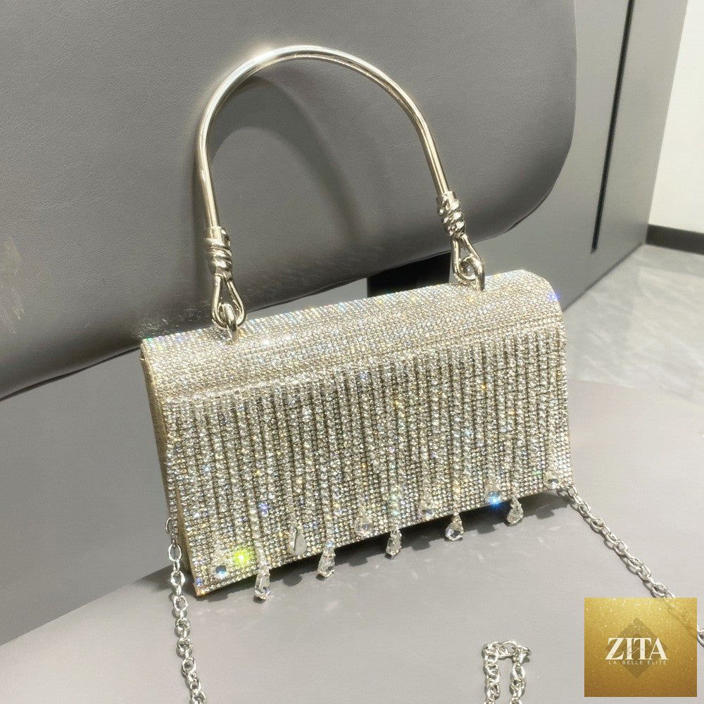 Shomicoboutique rhinestone designer chain bag with star diamond embellishments, luxury hollow evening clutch for women, party accessory