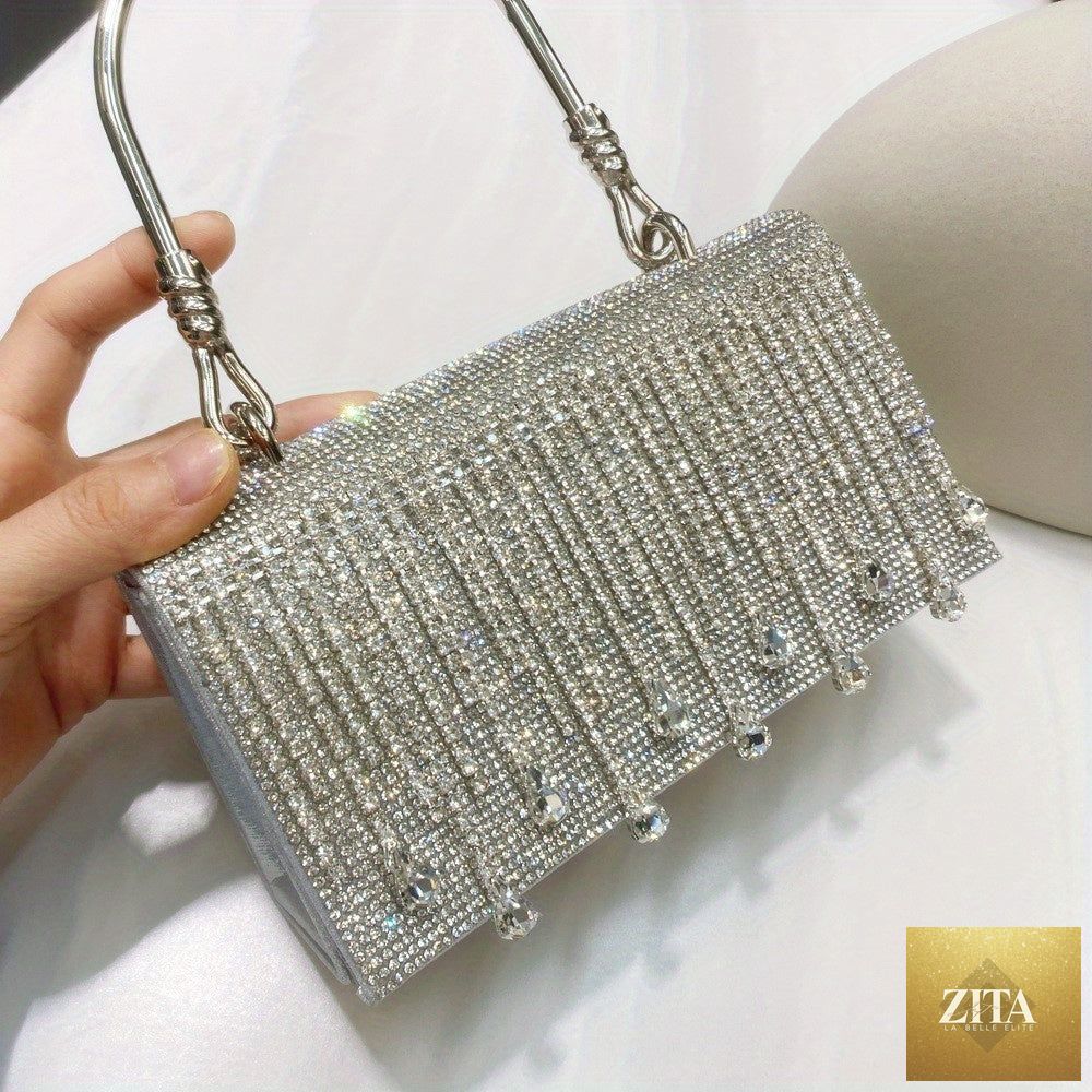 Shomicoboutique rhinestone designer chain bag with star and diamond embellishments, chic evening clutch for women, luxury hollow purse