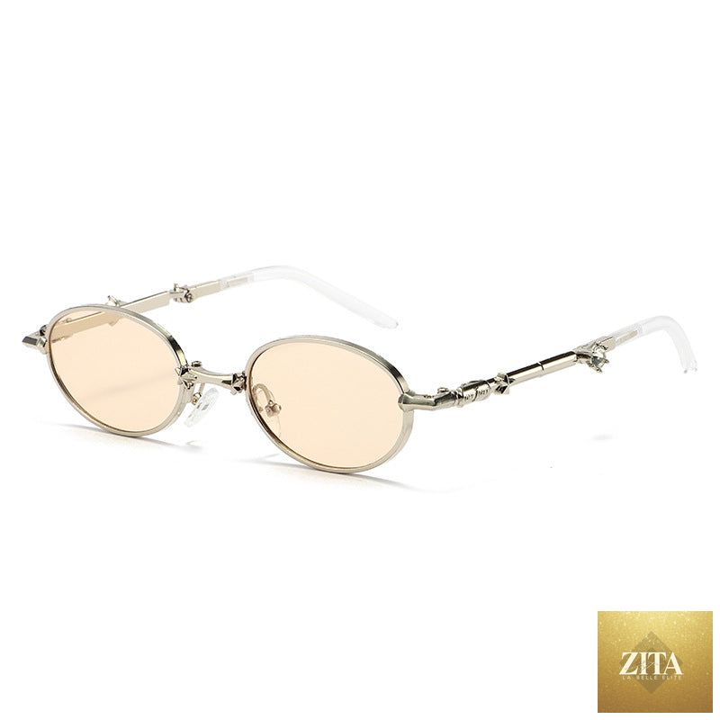 Light-tinted foldable small frame sunglasses for women by FitiqueFit, featuring a luxury style and compact design.