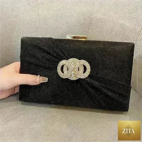 Femstylo diamond button-filled square clutch bag with diagonal design, ideal for wedding and birthday occasions.