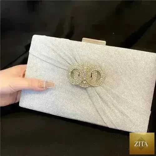 Femstylo diamond button-filled square clutch bag with diagonal design, perfect for weddings and birthdays.