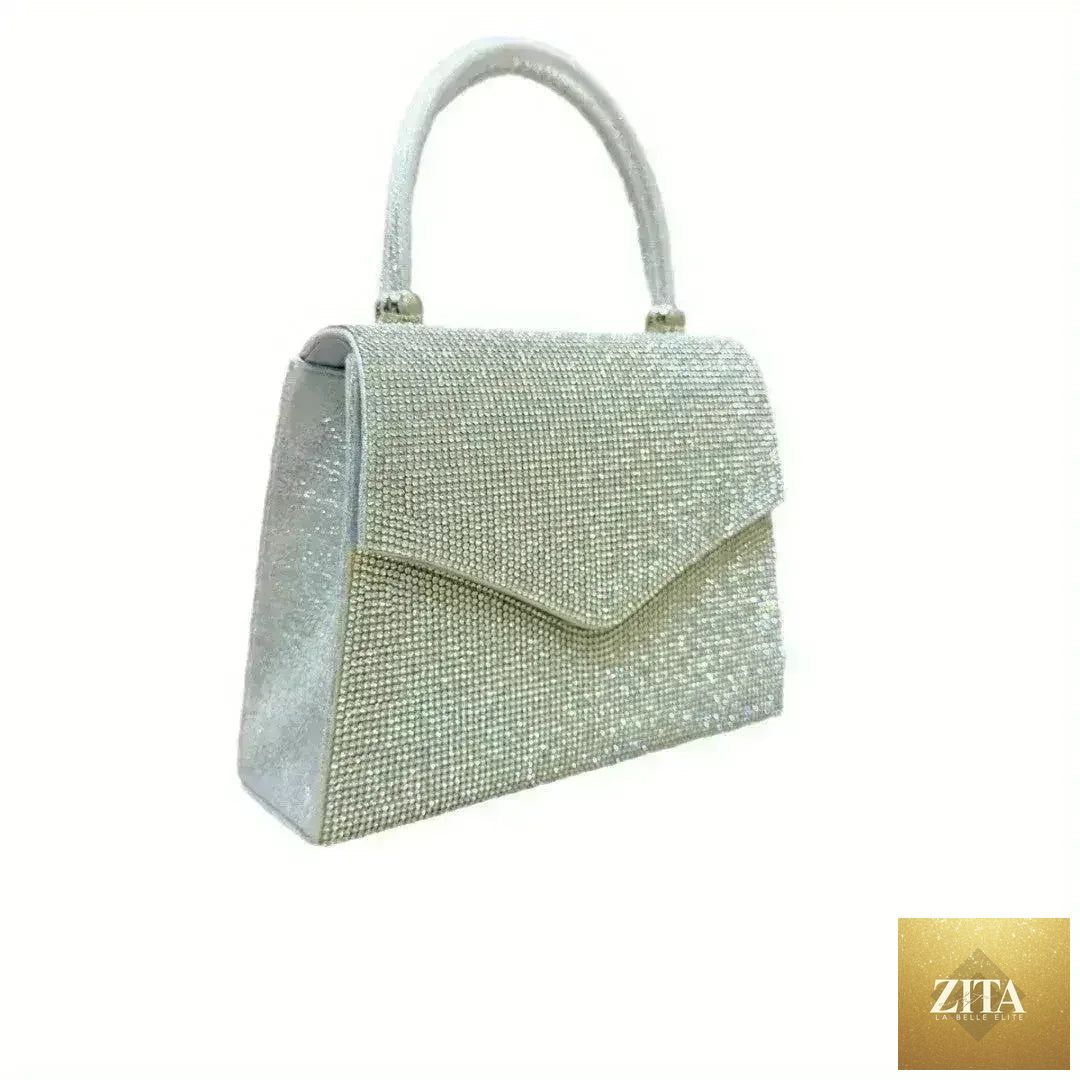 Femstylo rhinestone evening clutch purse, convertible silver handbag with sparkling embellishments for formal occasions.