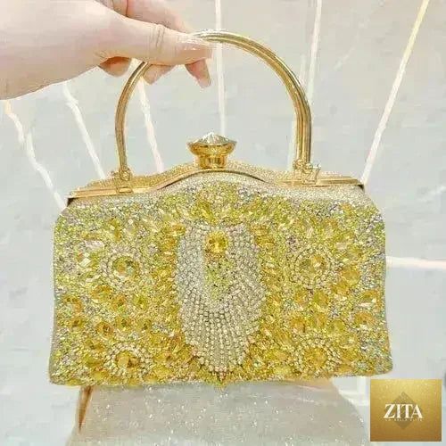 Femstylo diamond inlaid clutch handbag, convertible evening bag with elegant design and sparkling diamond accents.