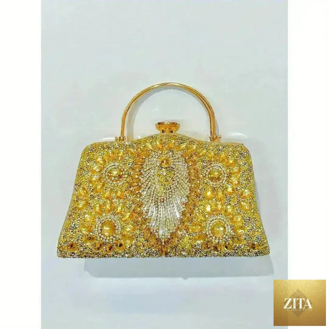 Femstylo diamond inlaid clutch handbag, convertible evening bag with elegant design and sparkling gemstone details.