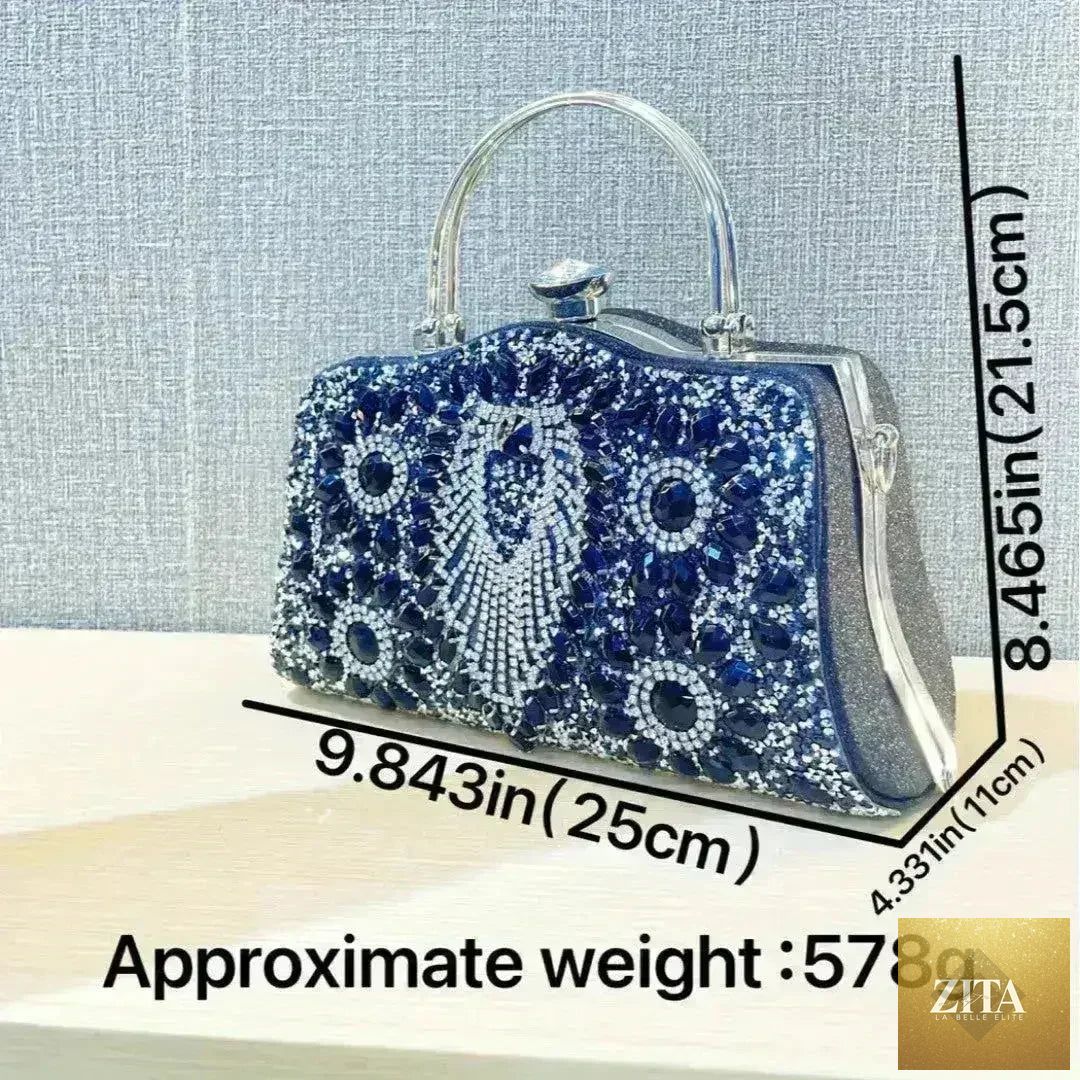 Femstylo diamond inlaid clutch evening bag with convertible design, elegant handbag featuring sparkling diamond accents.