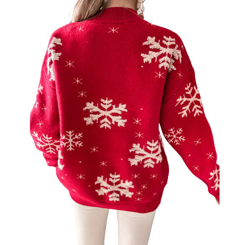 Fall Winter Women's Christmas Sweater Knitted Fluffy Loose Casual Crimson Medea