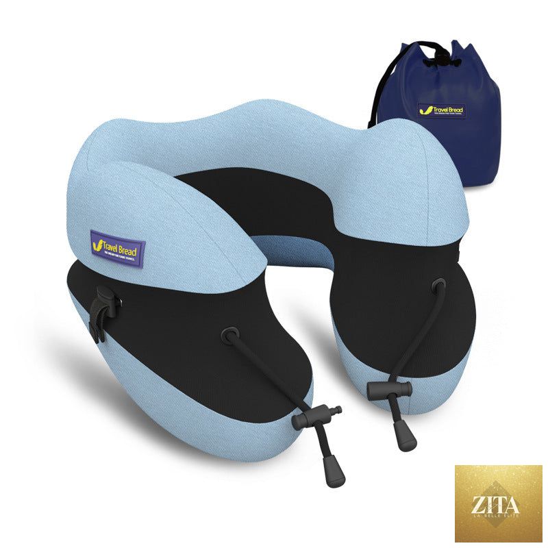 Travel cervical neck pillow from Social Buzz eSIMs, showing ergonomic design and soft fabric for neck support during travel.