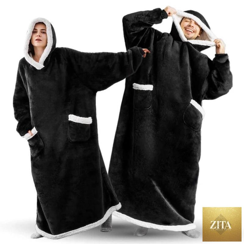 Mandotos winter TV hoodie blanket, oversized warm pullover with pockets for women and men, perfect for cozy home wear.