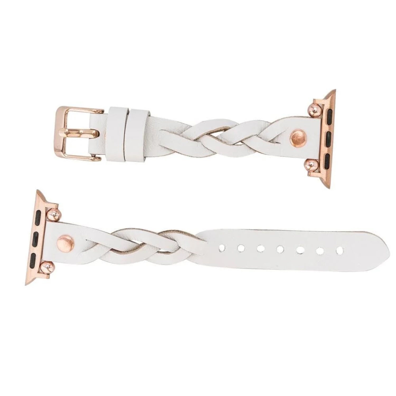 Leather Apple Watch band by LEATHERE, braided white leather strap for Apple Watch, stylish and comfortable accessory.