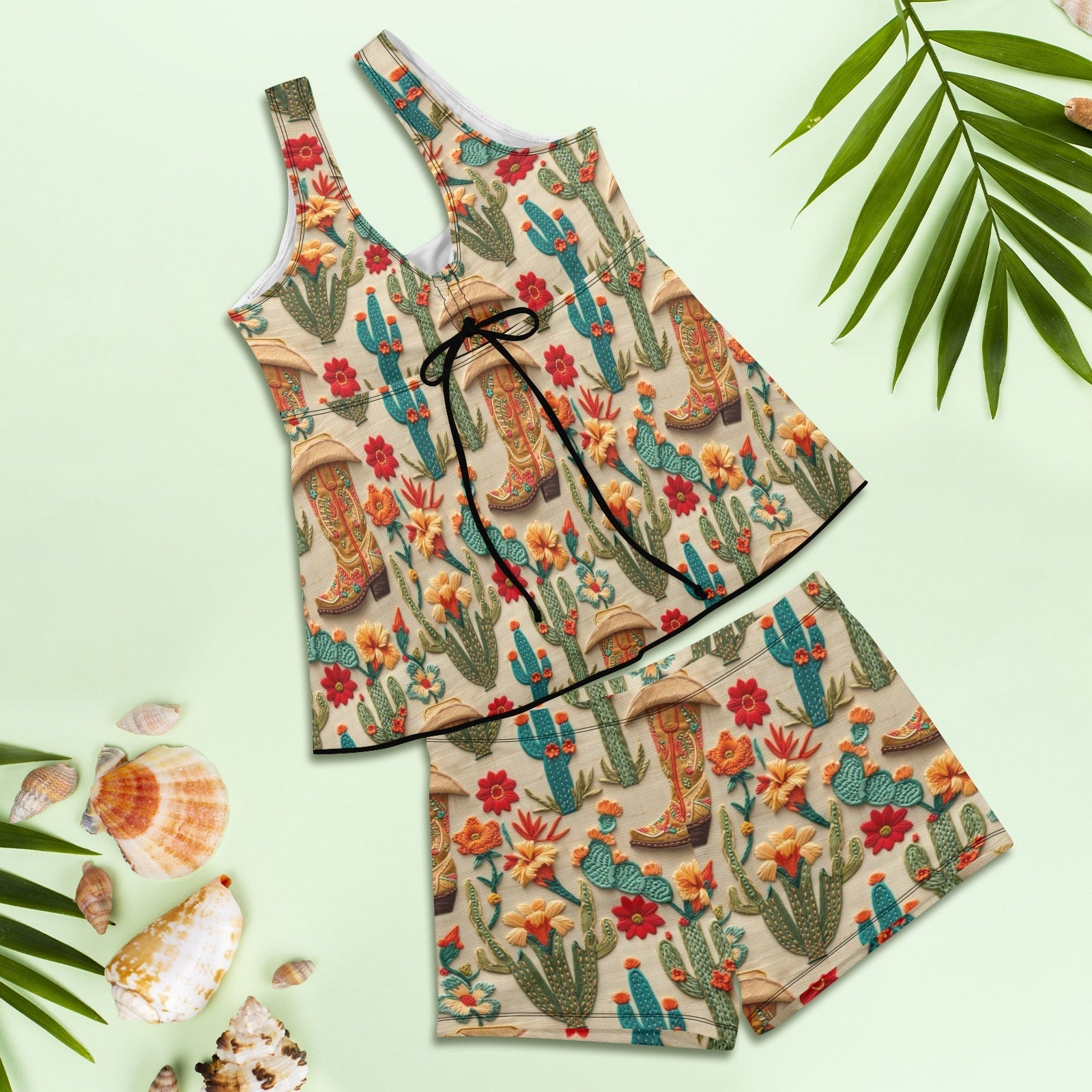 Baha Ranch Cactus and Boots Tankini Boy Shorts Swim Set