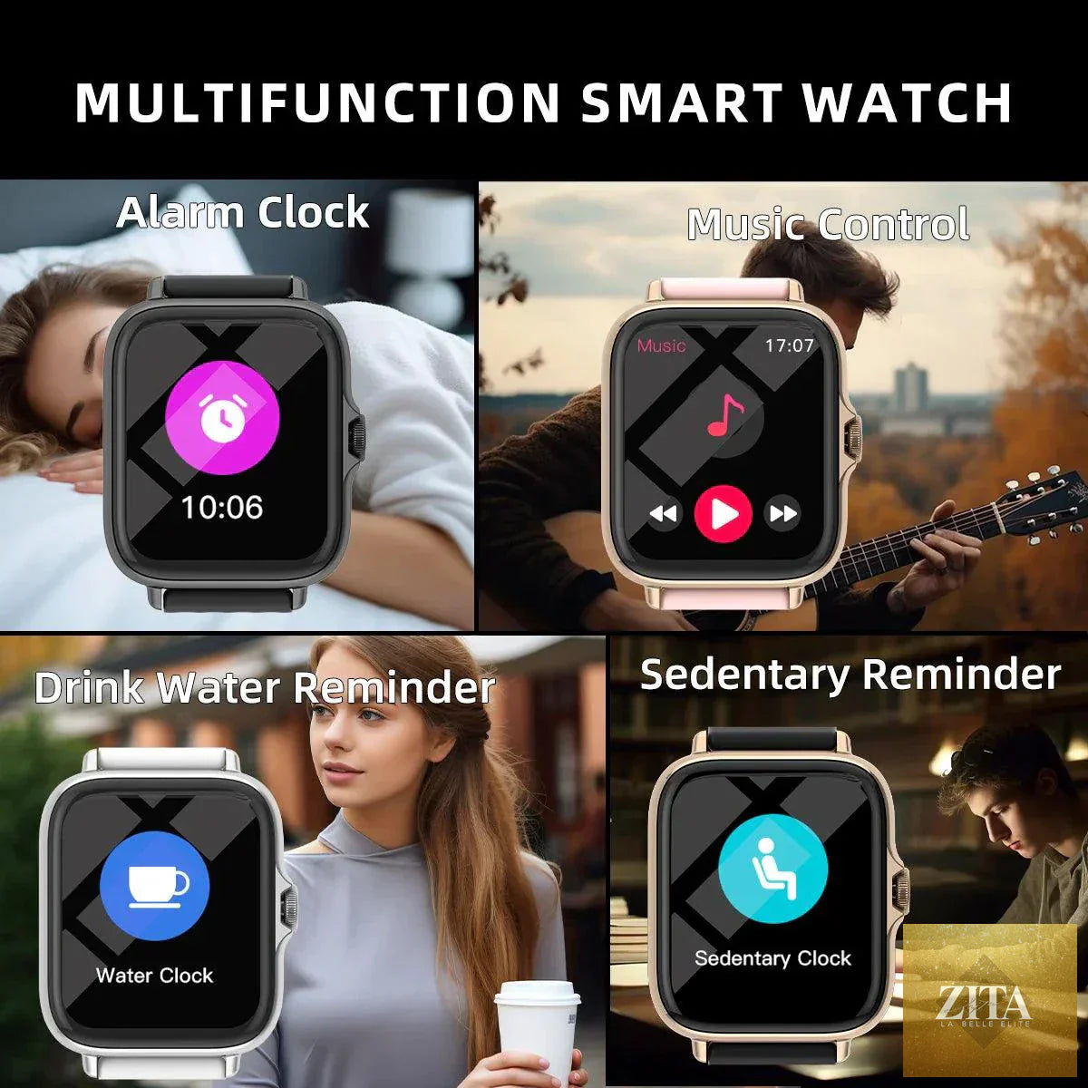 MANDOTOS waterproof smart watch with call and message alerts, sleep monitoring, and sports pedometer for iPhone and Android.