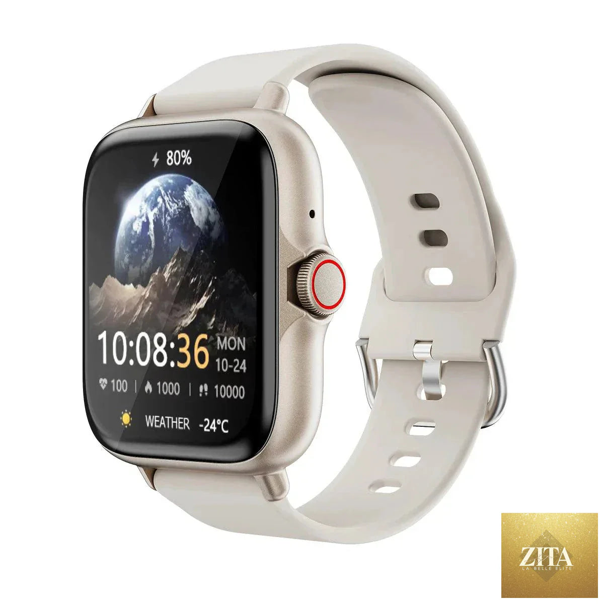 MANDOTOS waterproof 1.83-inch smart watch with call/message alerts, sleep tracking, and sports pedometer for iPhone and Android.