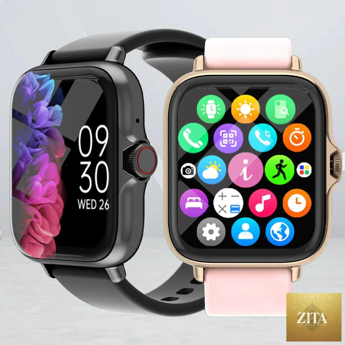 MANDOTOS waterproof smart watch with 1.83-inch display showing call and message alerts, sleep tracking, and sports pedometer features.