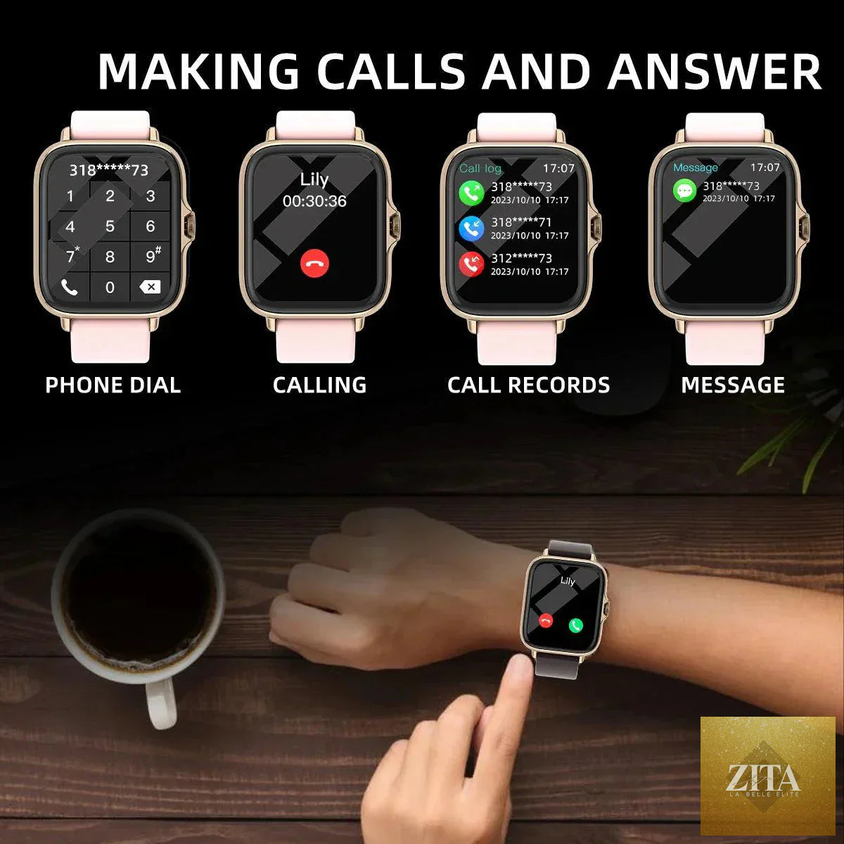 Mandotos waterproof 1.83-inch smart watch with call, message alerts, sleep monitor, and pedometer for iPhone and Android devices