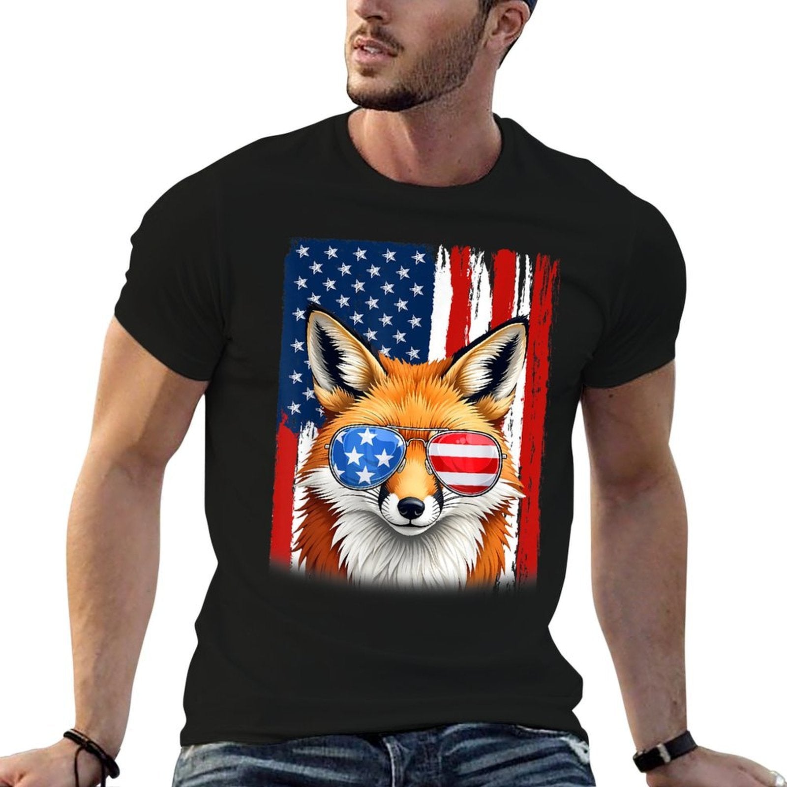 Fox US America Men Women 4th of July Patriotic Breathable T-Shirt