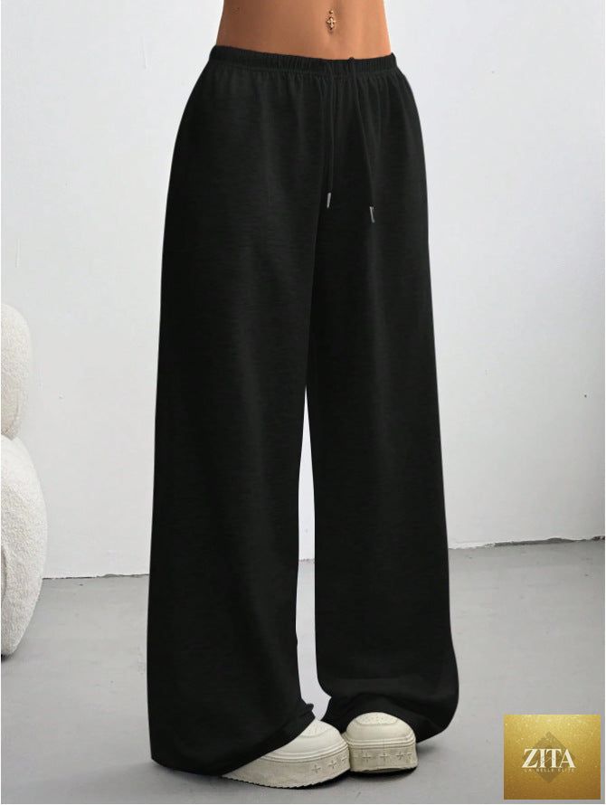 Zita La Belle Elite minimalist straight-leg drawstring sweatpants in six colors, casualwear, available in S–2XL.