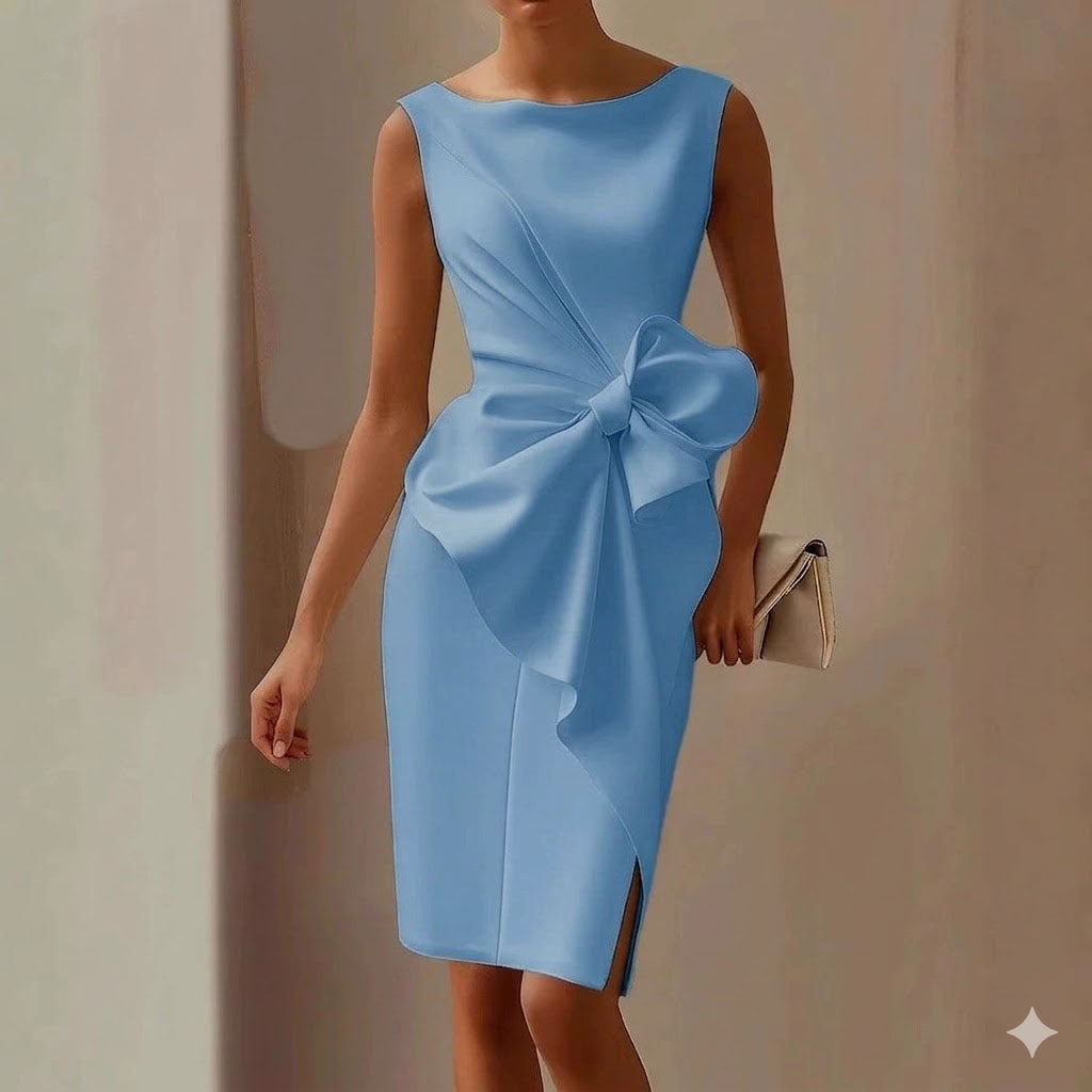 Women's bow-knot sleeveless midi dress by FitiqueFit, high waist A-line casualwear with a stylish bow detail and elegant silhouette.