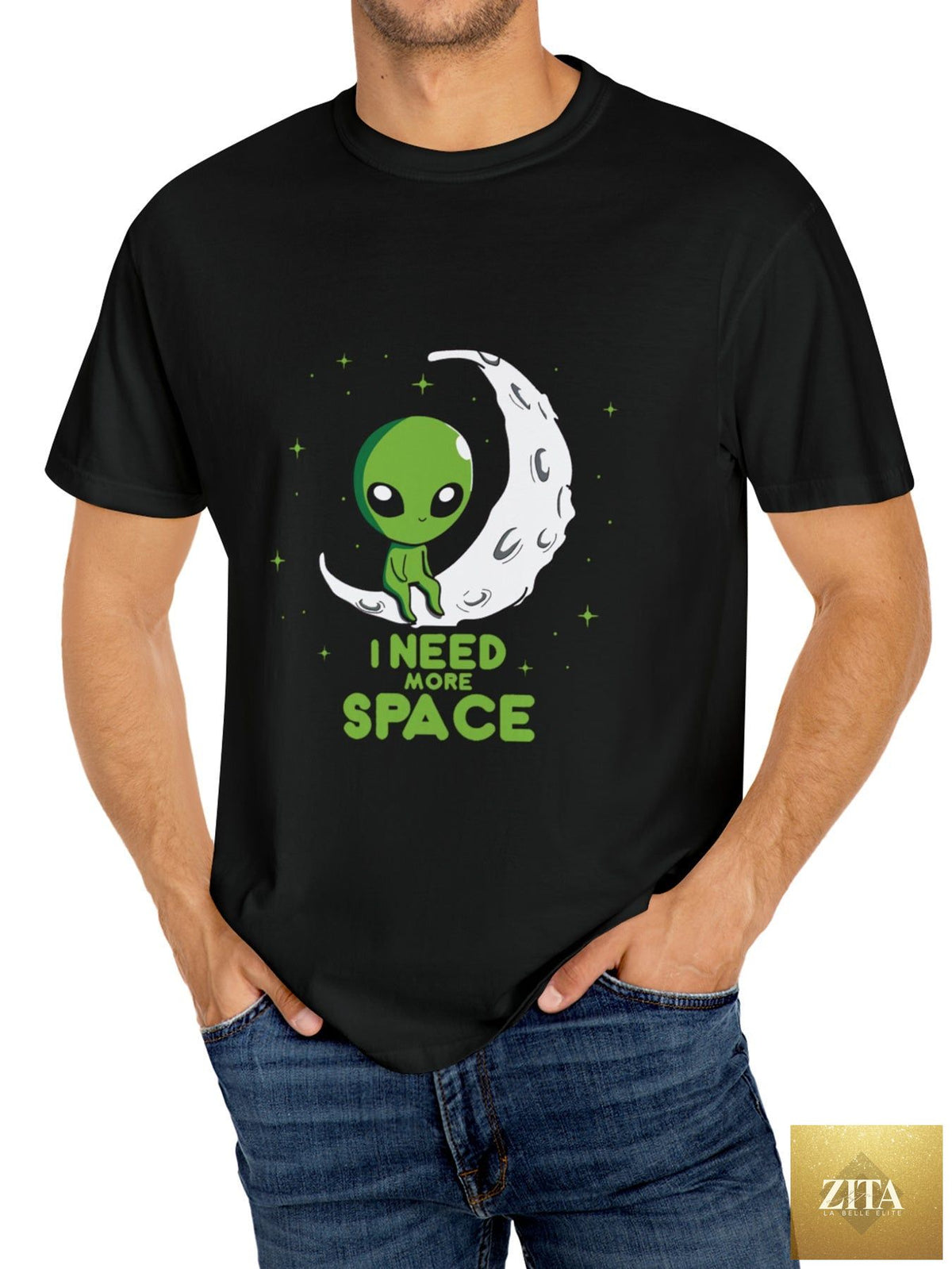 Men's summer street style casual tee featuring an alien graphic design by FitiqueFit, perfect for casual and trendy summer outfits.