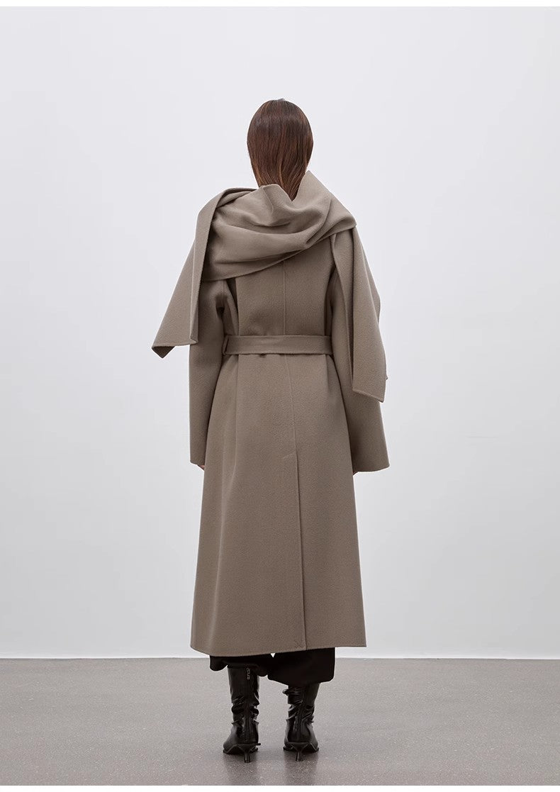 "Assassin's Creed" removable scarf collar, woolen coat for women, Brown Coeus