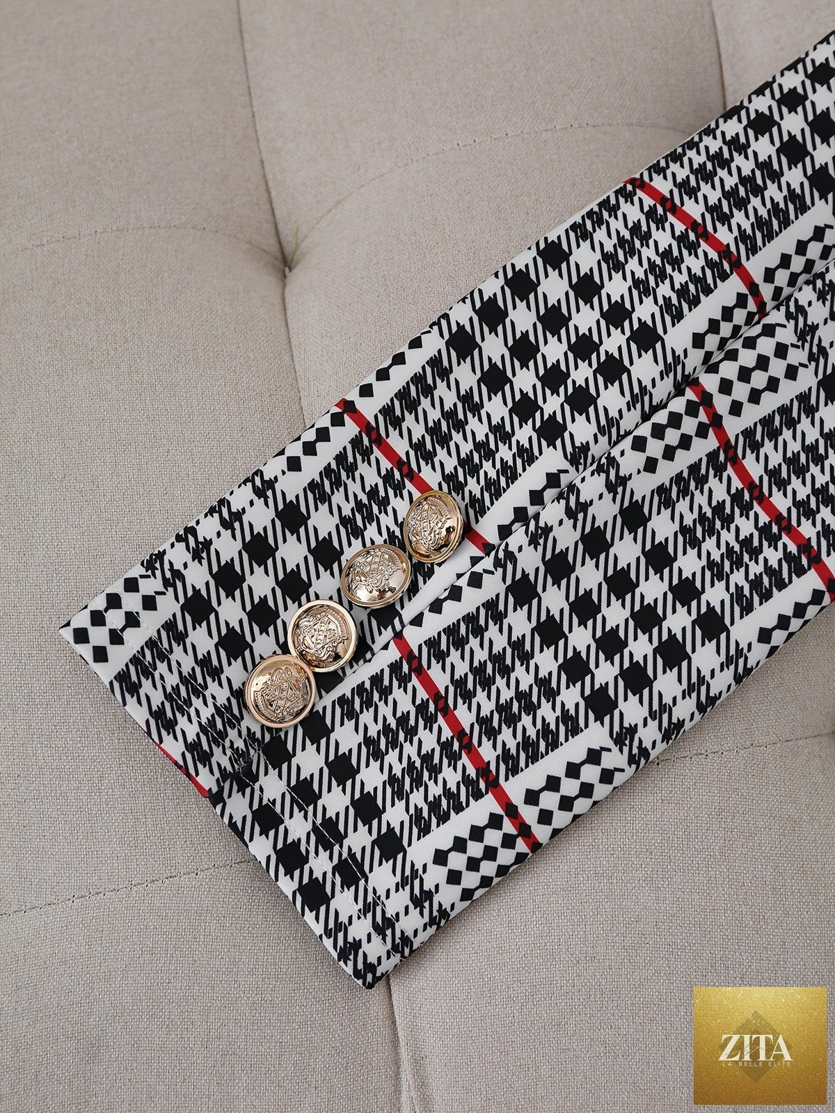 Plus size plaid skirt suit for women by FitiqueFit, featuring a two-piece blazer and high-waist skirt for casualwear.