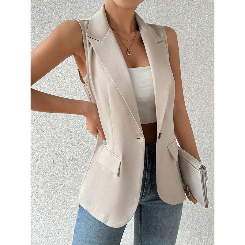Women's sleeveless blazer vest by FitiqueFit, casual open-front work jacket with a stylish, tailored look for office and casual wear.