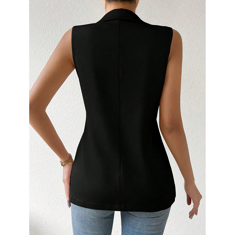 Women's sleeveless blazer vest by FitiqueFit, casual open front work jacket, perfect for office and casual wear.