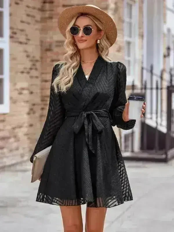Femstylo women's long sleeve wrap dress with flattering front tie, stylish and elegant for versatile occasions.