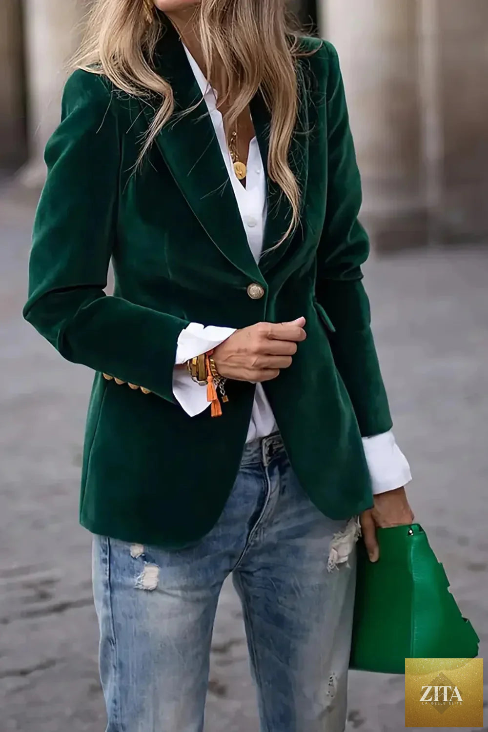 FitiqueFit women's casual blazer with one-button lapel collar and long sleeves, stylish and versatile for everyday wear.