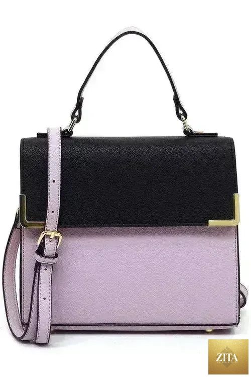 Vegan leather Femstylo satchel bag with top handle and crossbody strap, featuring a sleek, structured design and gold-tone hardware.